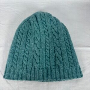 Orvis 100% Shetland Wool Cable Knit Beanie Hat Green Teal 87CH